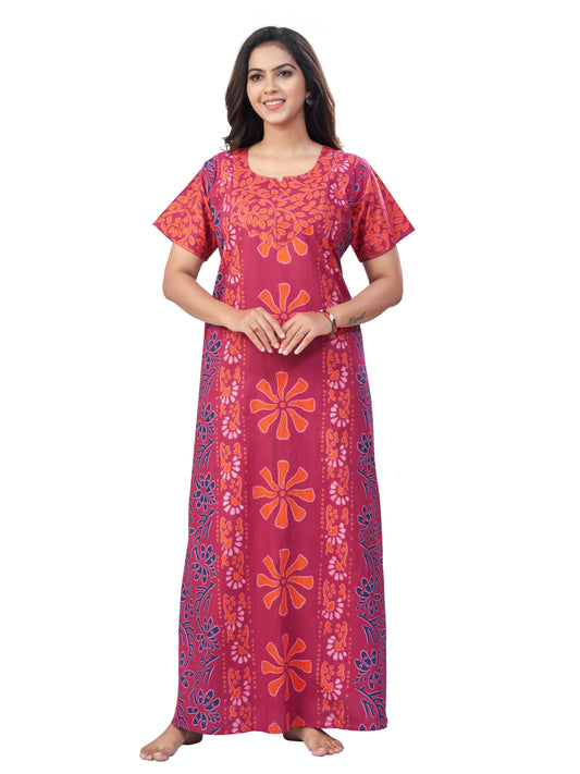NG181 - Pink Palm Batik, Hand Dyed Batik, 100% Cotton Night Gown