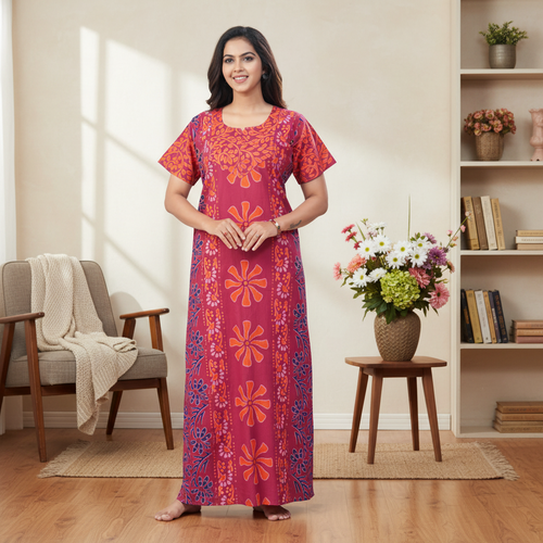 Pink Palm Batik, Hand Dyed Batik, 100% Cotton Night Gown - NG181