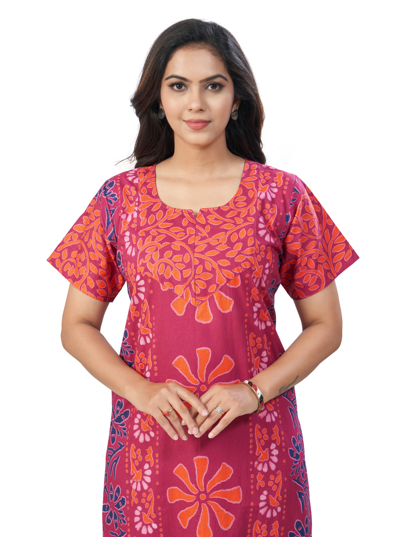 Pink Palm Batik, Hand Dyed Batik, 100% Cotton Night Gown - NG181 image 6