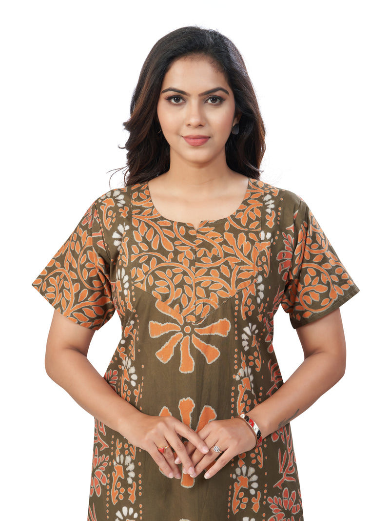 Green Brown Palm Batik, Hand Dyed Batik, 100% Cotton Night Gown - NG182 image 6