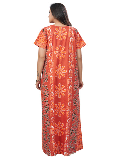 Rust Palm Batik, Hand Dyed Batik, 100% Cotton Night Gown - NG180