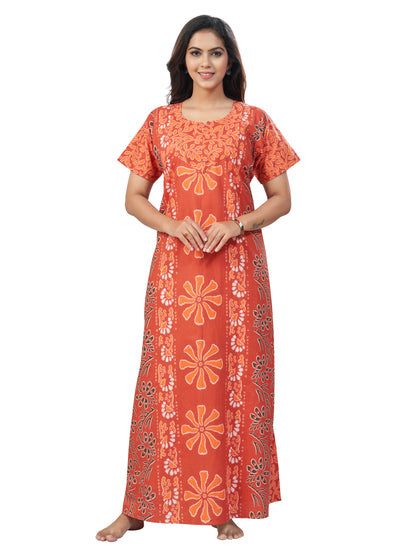 Rust Palm Batik, Hand Dyed Batik, 100% Cotton Night Gown - NG180