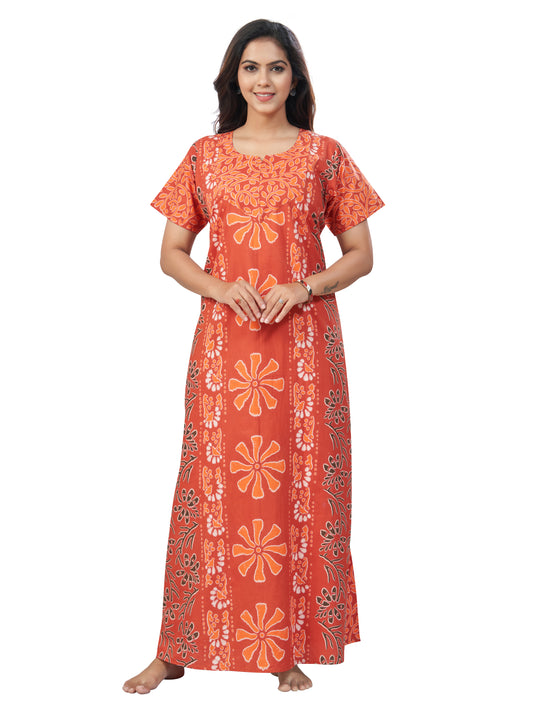 NG180 - Rust Palm Batik, Hand Dyed Batik, 100% Cotton Night Gown