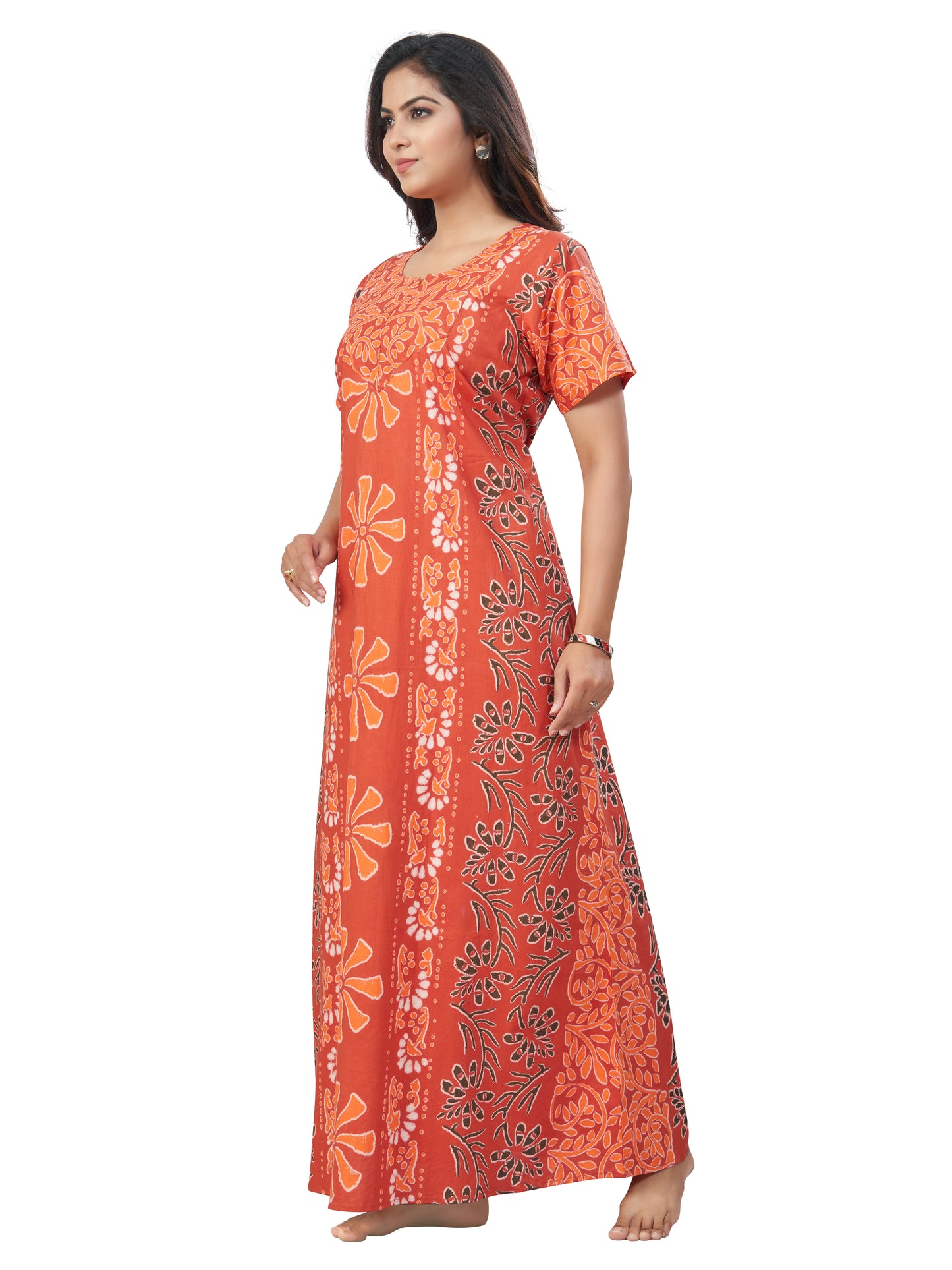 Rust Palm Batik, Hand Dyed Batik, 100% Cotton Night Gown - NG180