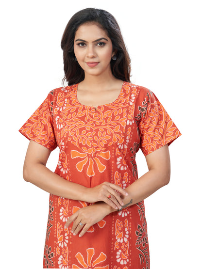 Rust Palm Batik, Hand Dyed Batik, 100% Cotton Night Gown - NG180