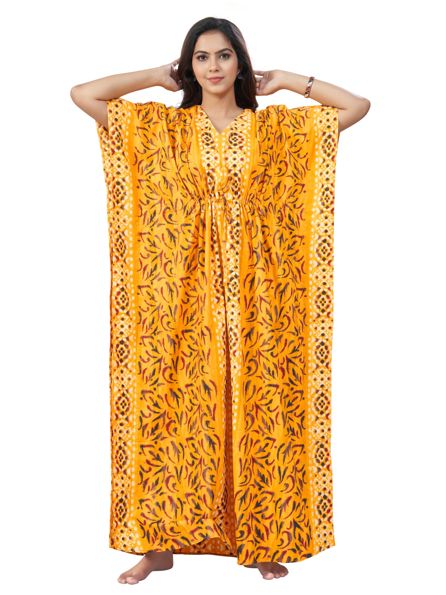 K156 - Yellow Oval Design, Hand Dyed Batik, 100% Cotton Kaftan