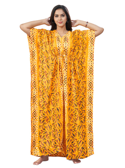 K156 - Yellow Oval Design, Hand Dyed Batik, 100% Cotton Kaftan
