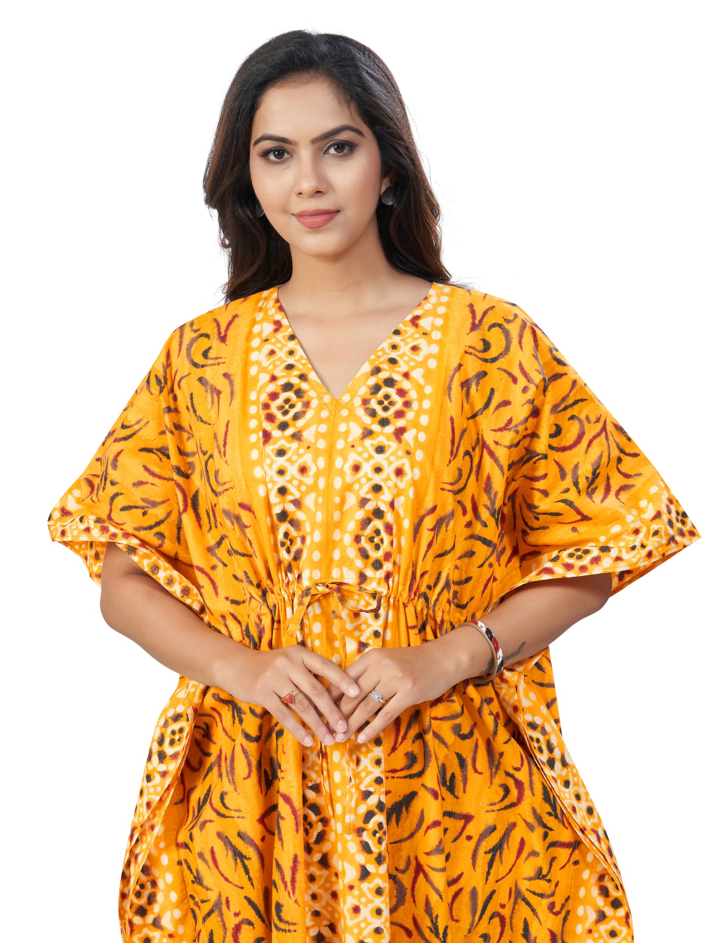 K156 - Yellow Oval Design, Hand Dyed Batik, 100% Cotton Kaftan