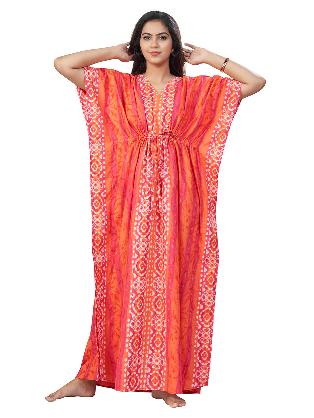 K154 - Peach Oval Design, Hand Dyed Batik, 100% Cotton Kaftan