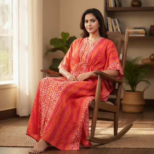Peach Oval Design, Hand Dyed Batik, 100% Cotton Kaftan - K154