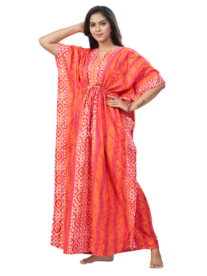 K154 - Peach Oval Design, Hand Dyed Batik, 100% Cotton Kaftan