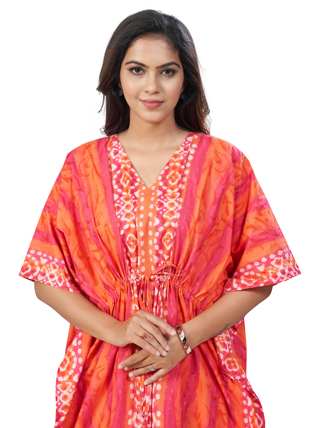K154 - Peach Oval Design, Hand Dyed Batik, 100% Cotton Kaftan