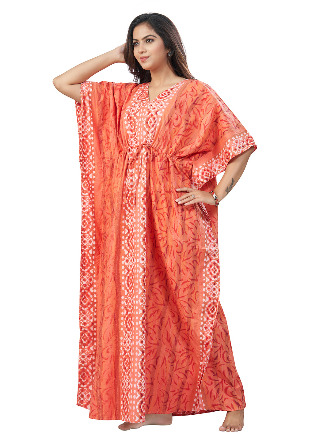 K154 - Peach Oval Design, Hand Dyed Batik, 100% Cotton Kaftan
