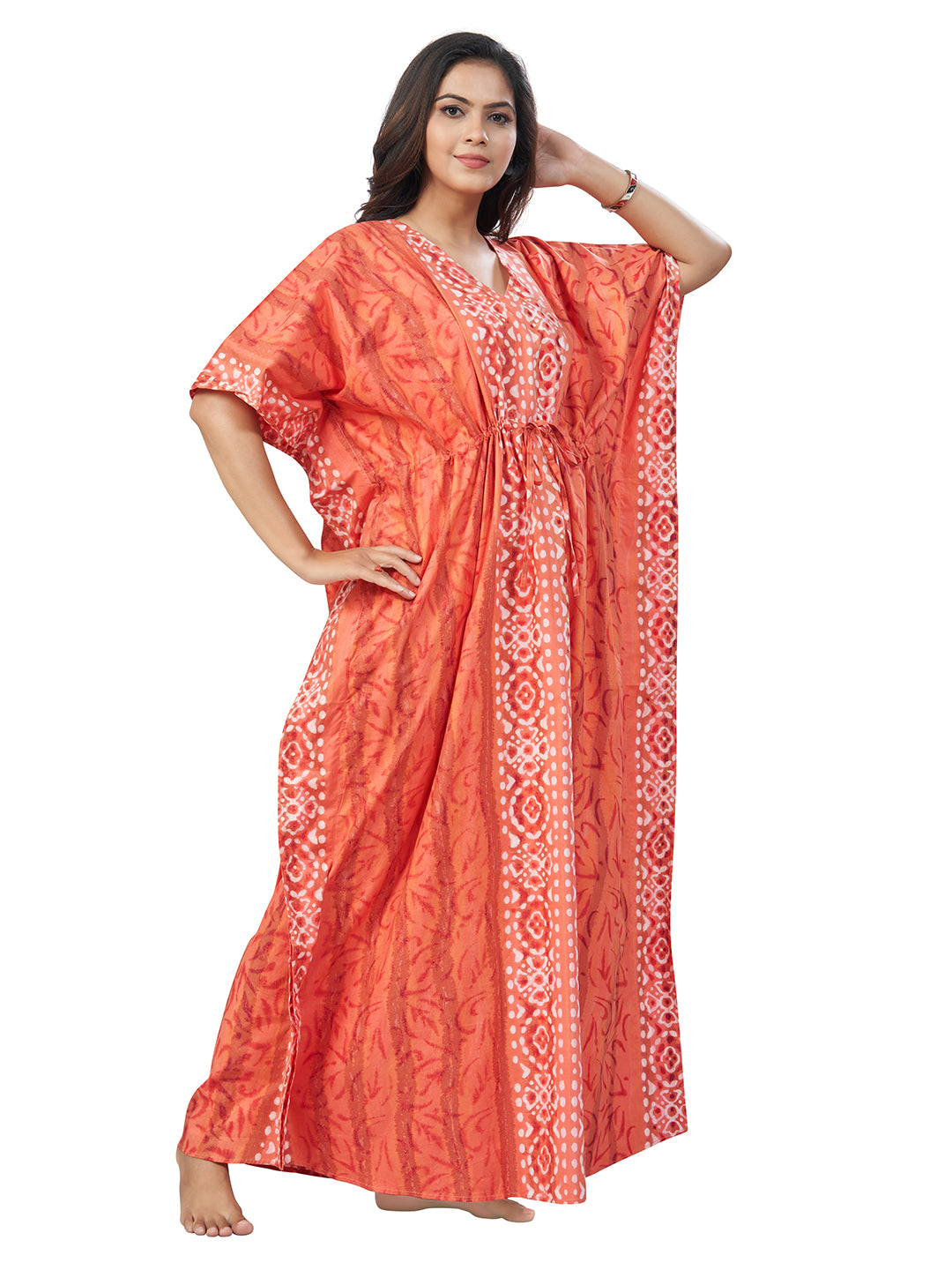 K154 - Peach Oval Design, Hand Dyed Batik, 100% Cotton Kaftan