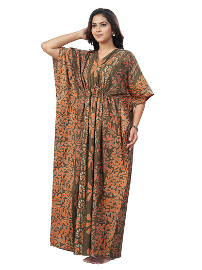 K182 -  Green Brown Palm, Hand Dyed Batik, 100% Cotton Kaftan