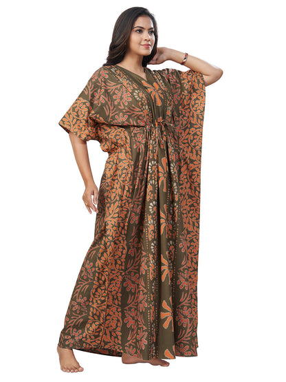 K182 -  Green Brown Palm, Hand Dyed Batik, 100% Cotton Kaftan