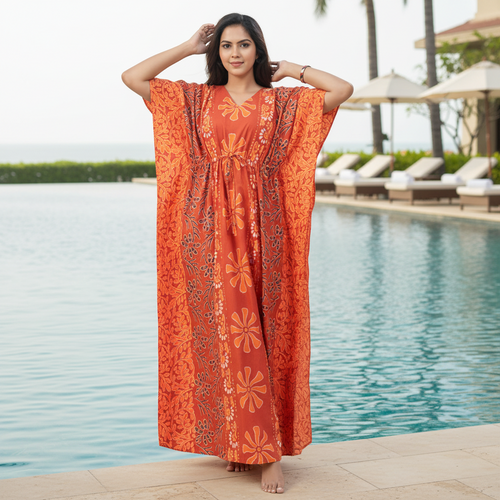 Rust Palm, Hand Dyed Batik, 100% Cotton Kaftan - K180