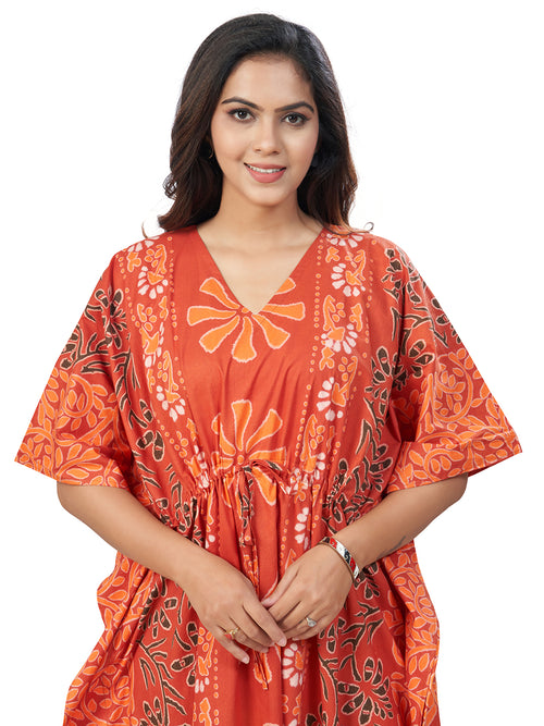 Rust Palm, Hand Dyed Batik, 100% Cotton Kaftan - K180