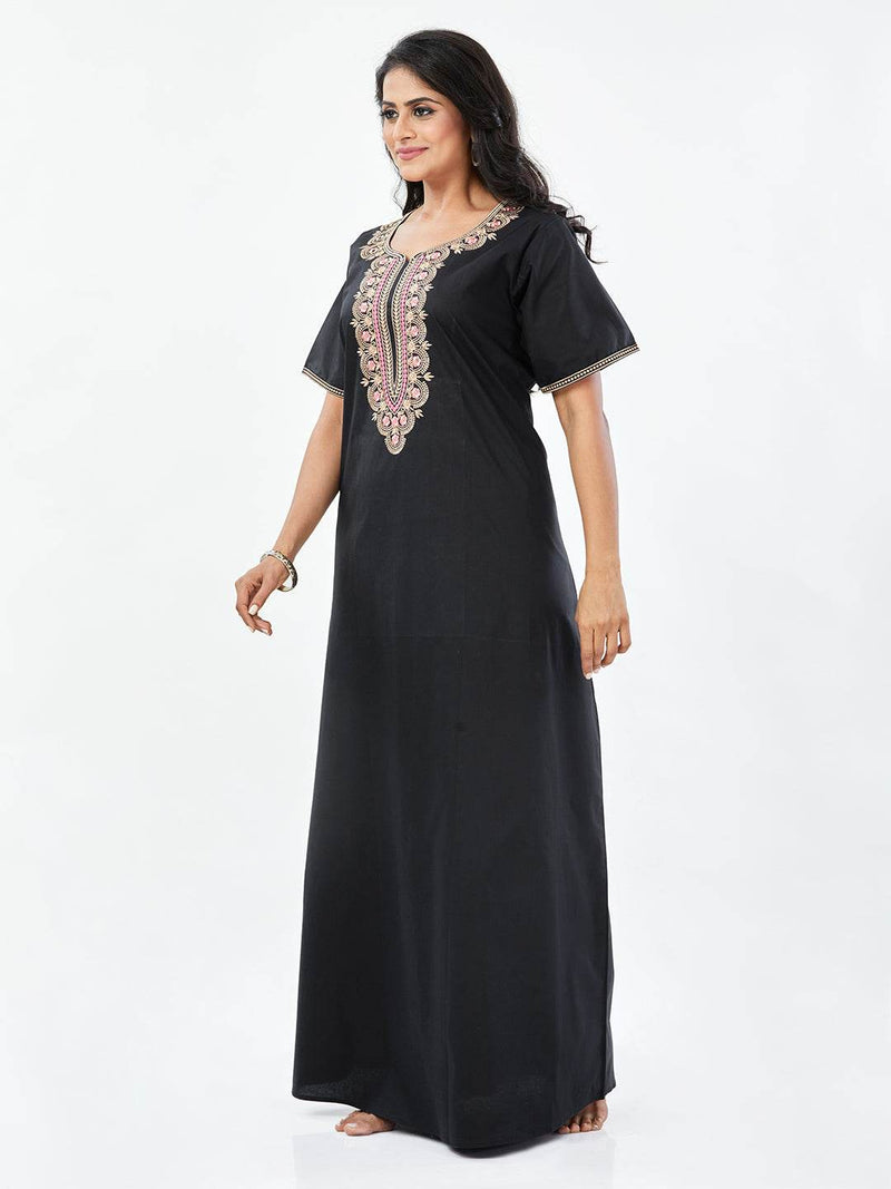 Black Scallops Design, Embroidered, 100% Cotton Night Gown - NGE500 image 6