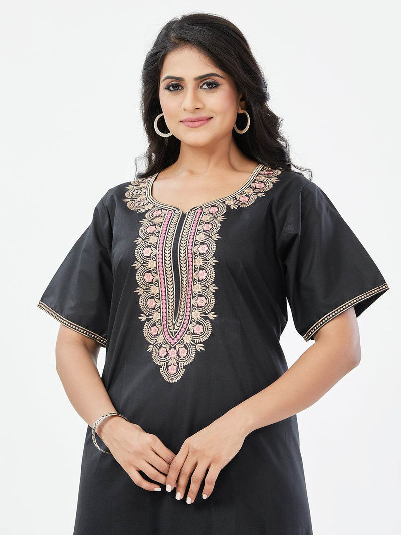 Black Scallops Design, Embroidered, 100% Cotton Night Gown - NGE500 image 4