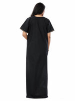 Black with Red Flower Design, Embroidered, 100% Cotton Night Gown - NGE501 image 6