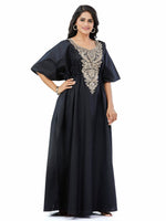 Cream & Black, Embroidered, 100% Cotton Kaftan - KE503 - image 5