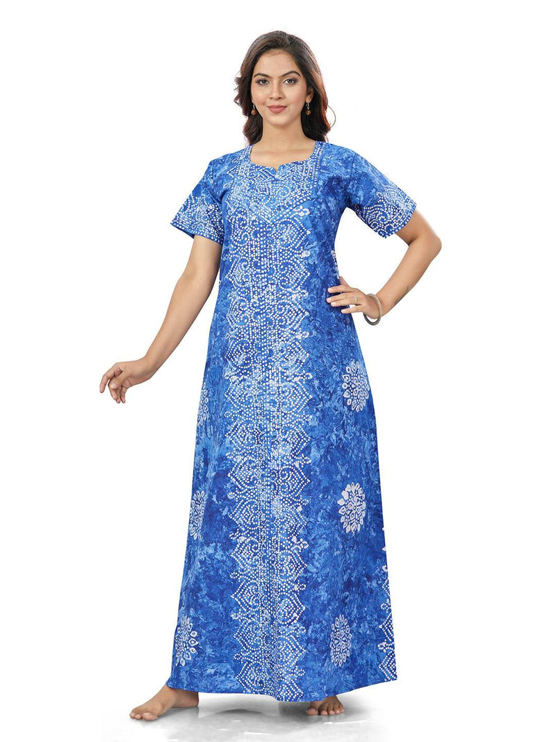 Blue Bandhani, Hand Dyed Batik, 100% Cotton Night Gown - NG113 image 2