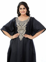 Cream & Black, Embroidered, 100% Cotton Kaftan - KE503 - image 7