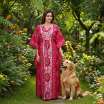 Pink White Circles, Hand Dyed Batik, 100% Cotton Kaftan - K024 - image 1