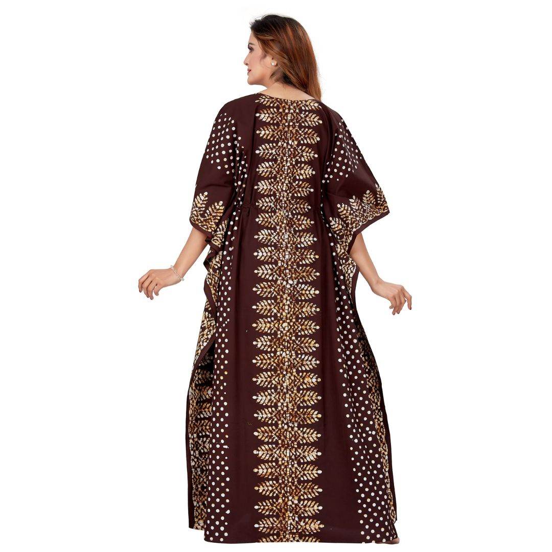 K005 - Brown Dotted, Hand Dyed Batik, 100% Cotton Kaftan. - thekaftanshop.com