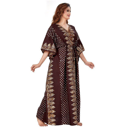 K005 - Brown Dotted, Hand Dyed Batik, 100% Cotton Kaftan. - thekaftanshop.com