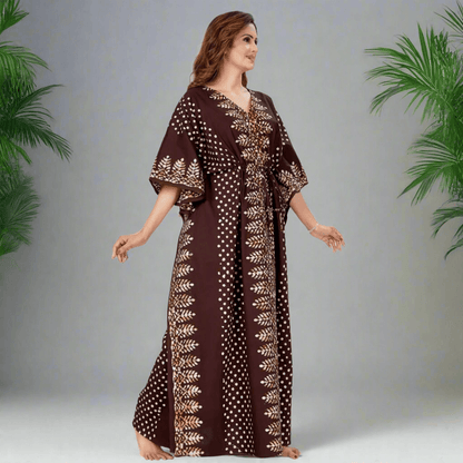 K005 - Brown Dotted, Hand Dyed Batik, 100% Cotton Kaftan. - thekaftanshop.com