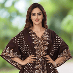 Brown Dotted, Hand Dyed Batik, 100% Cotton Kaftan - K005 - image 3