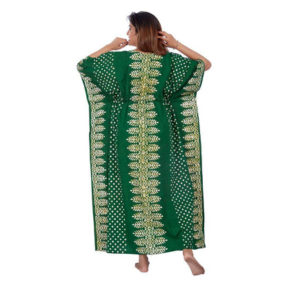 K006 - Green Dotted, Hand Dyed Batik, 100% Cotton Kaftan - thekaftanshop.com