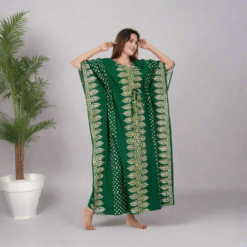 Green Dotted, Hand Dyed Batik, 100% Cotton Kaftan - K006