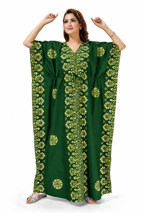 Green Paisley Design Batik, Hand Dyed Batik, 100% Cotton Kaftan - K217