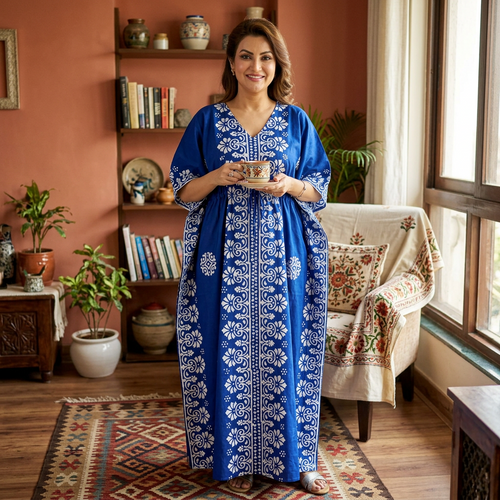 Blue Motif Design Batik, Hand Dyed Batik, 100% Cotton Kaftan - K232