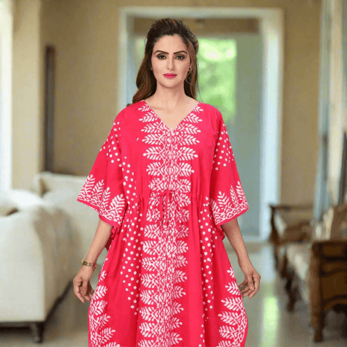 Pink Dotted, Hand Dyed Batik, 100% Cotton Kaftan - K003