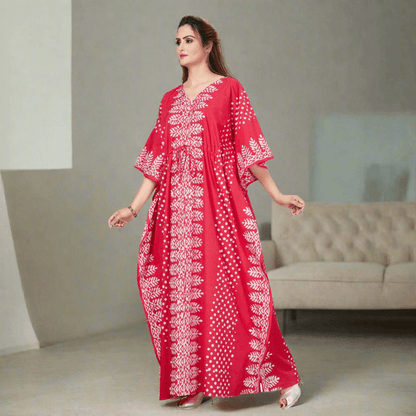 K003 - Pink Dotted, Hand Dyed Batik, 100% Cotton Kaftan - thekaftanshop.com
