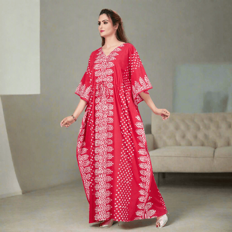 Pink Dotted, Hand Dyed Batik, 100% Cotton Kaftan - K003 - image 2
