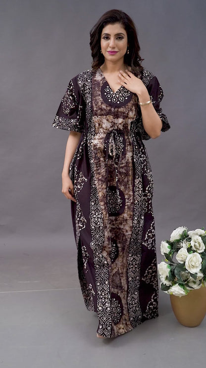 K026 - Brown Circles, Hand Dyed Batik, 100% Cotton Kaftan