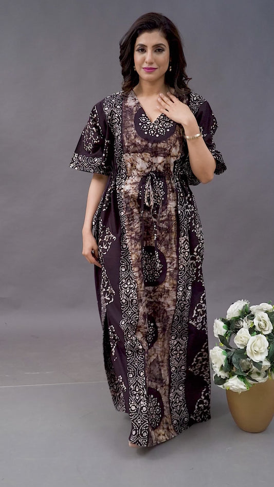 K026 - Brown Circles, Hand Dyed Batik, 100% Cotton Kaftan