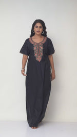 Black with Red Flower Design, Embroidered, 100% Cotton Night Gown - NGE501 image 7