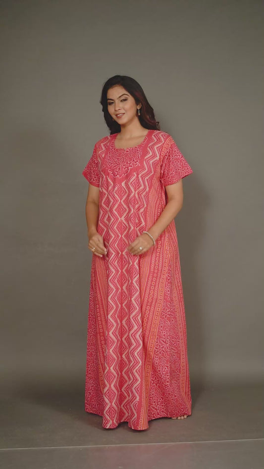NG160 - Pink Zig Zag Batik, Hand Dyed Batik, 100% Cotton Night Gown