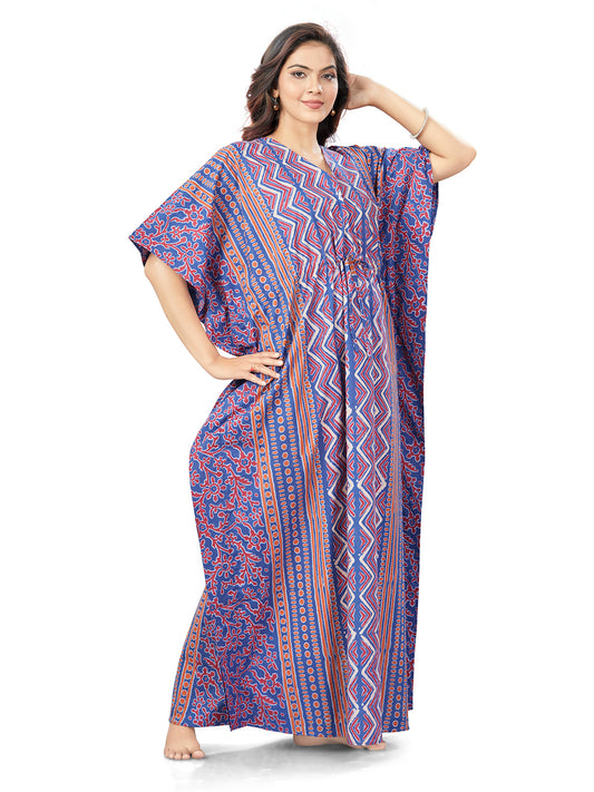 K161 -  Blue Zig Zag Batik, Hand Dyed Batik, 100% Cotton Kaftan