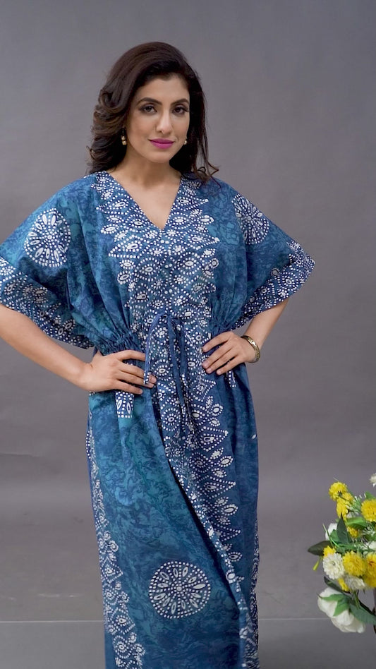 K113 - Blue Bandhani, Hand Dyed Batik, 100% Cotton Kaftan.
