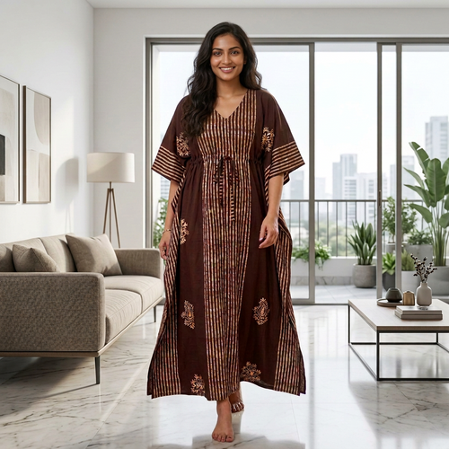 Stripe Brown, Hand Dyed Batik, 100% Cotton Kaftan - K012