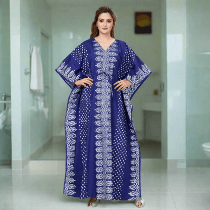 K001 - Blue Dotted, Hand Dyed Batik, 100% Cotton Kaftan. - thekaftanshop.com