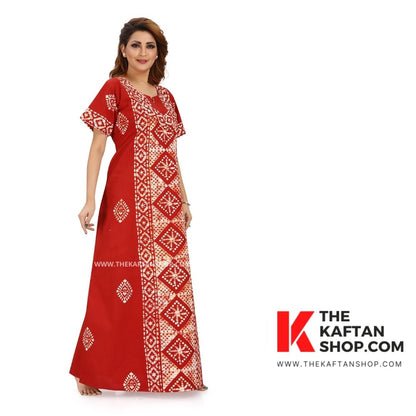 Red Diamond Design Hand-Dyed Batik 100% Cotton Night Gown