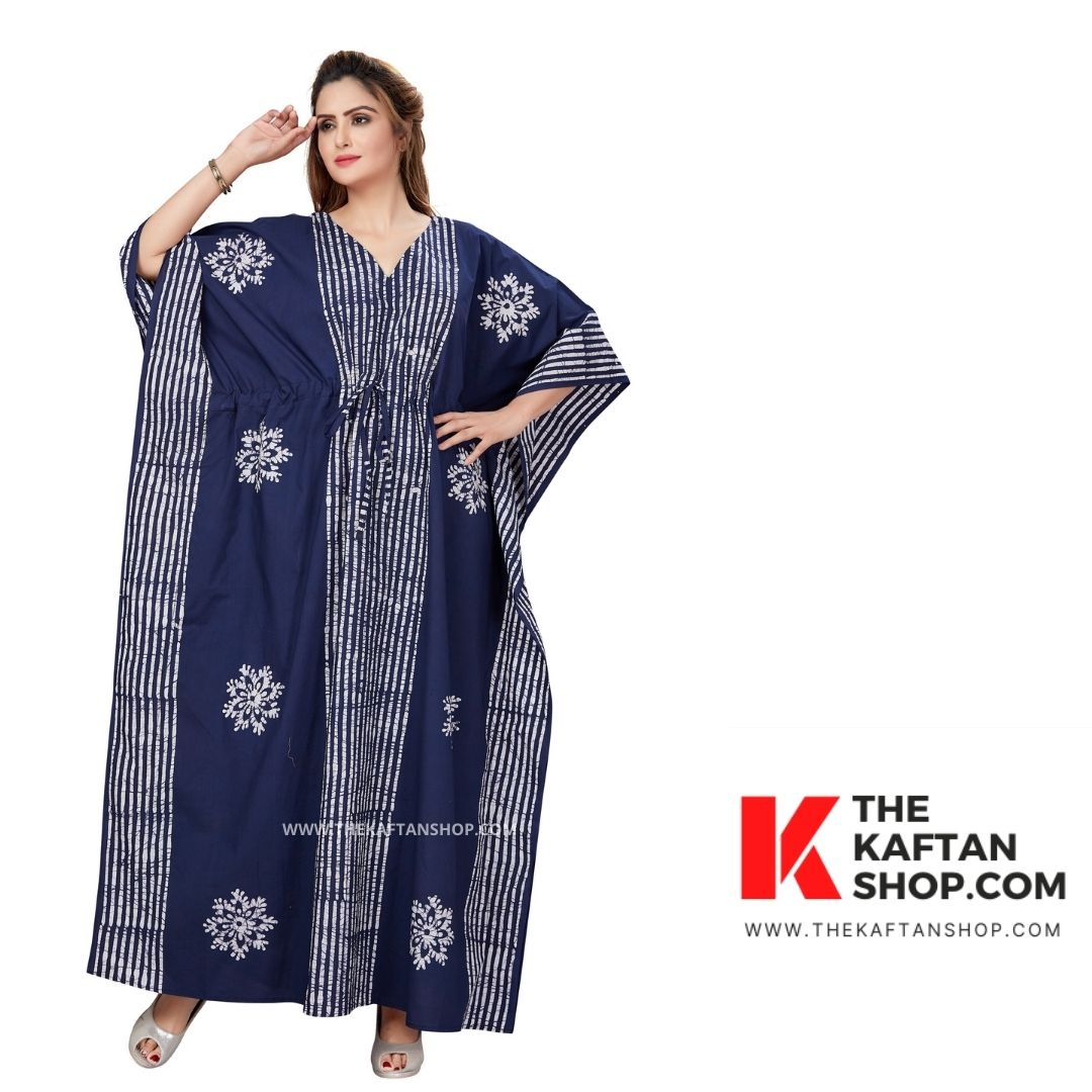 Stripe Navy Blue, Hand Dyed Batik Tie-up Kaftan | TheKaftanShop